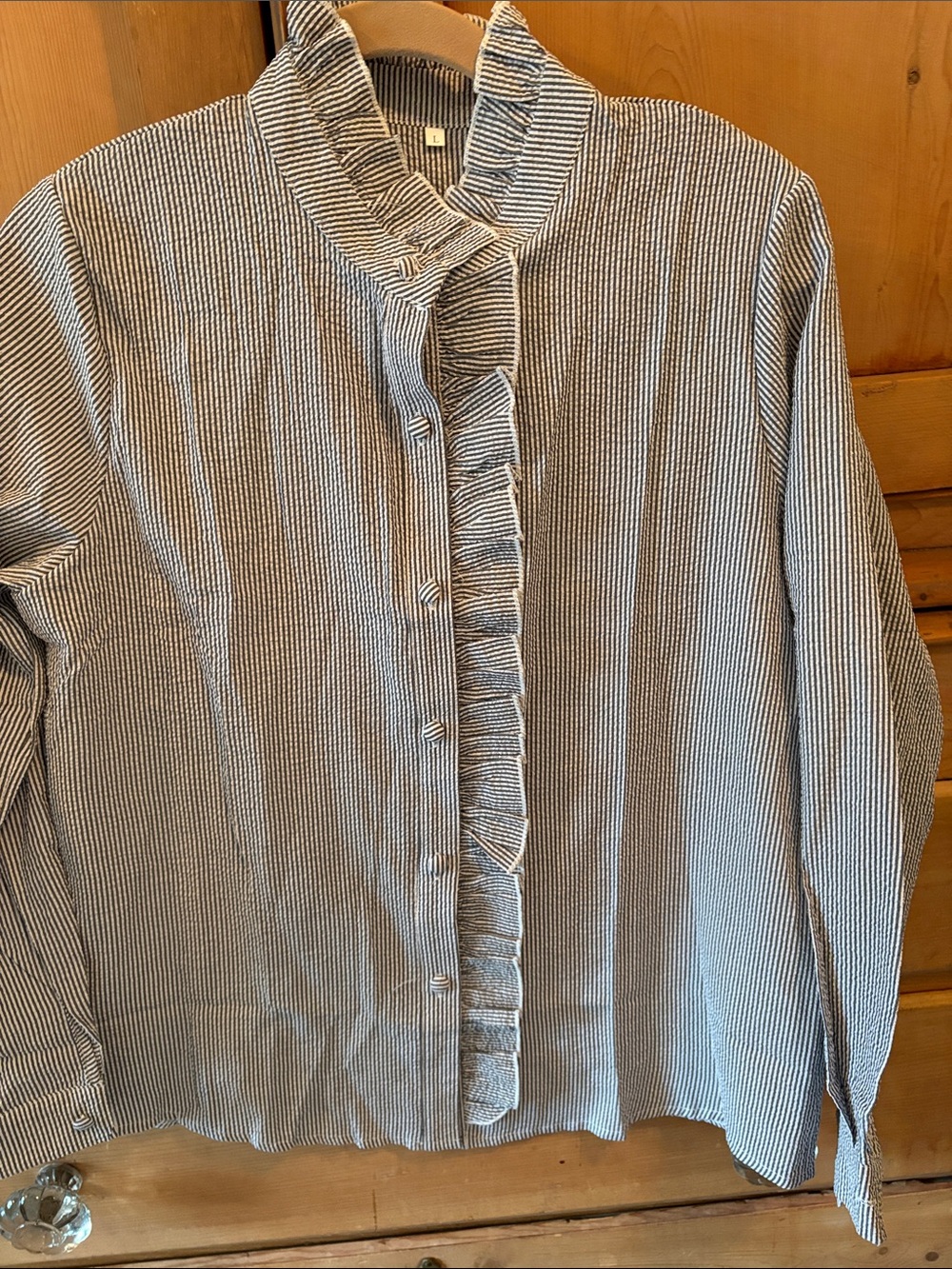 Striped Ruffle-Front Men’s Shirt - Blue & White